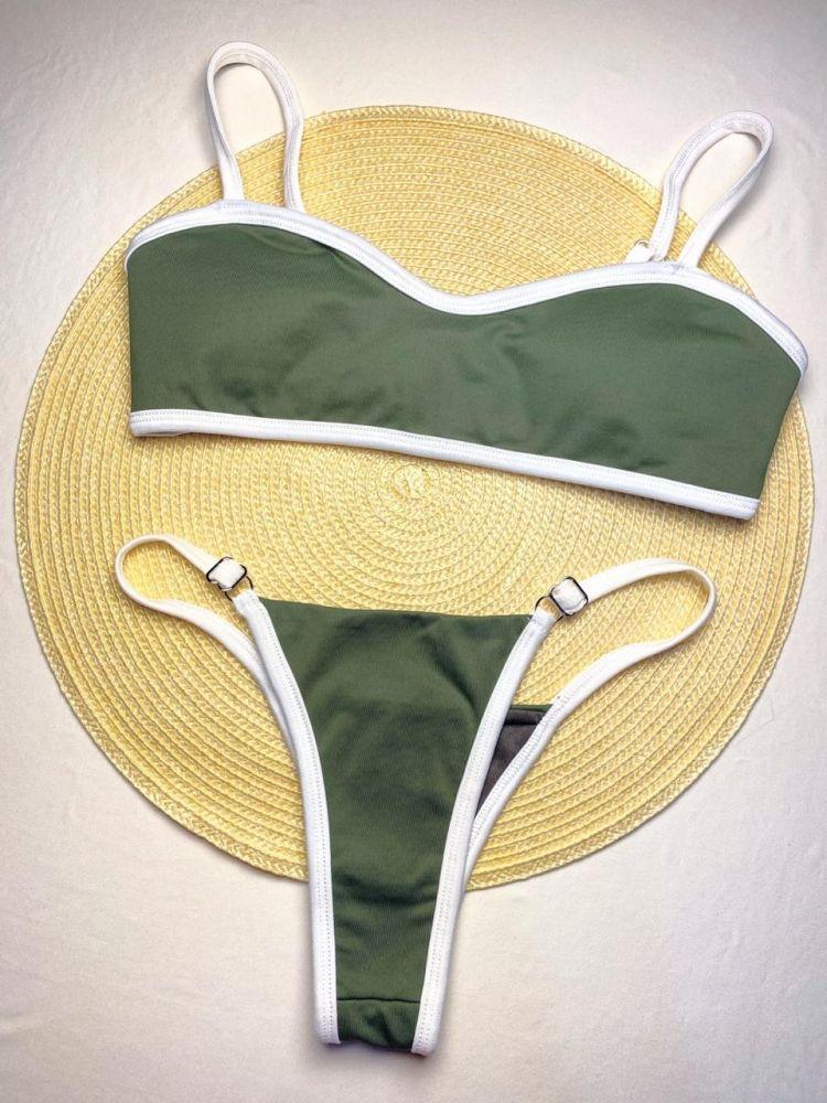 Olive Trim Bandeau — Olive · ivory piping